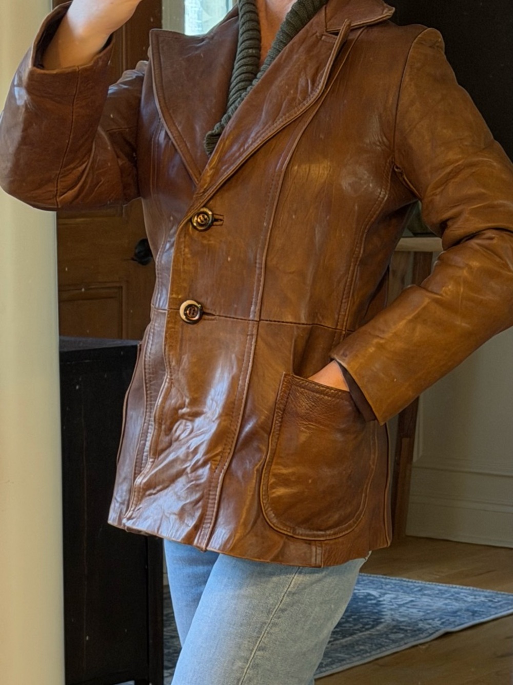 Sheep Mates Vintage 70s Lambskin Leather Blazer Jacket Brown Distressed (GUC)
